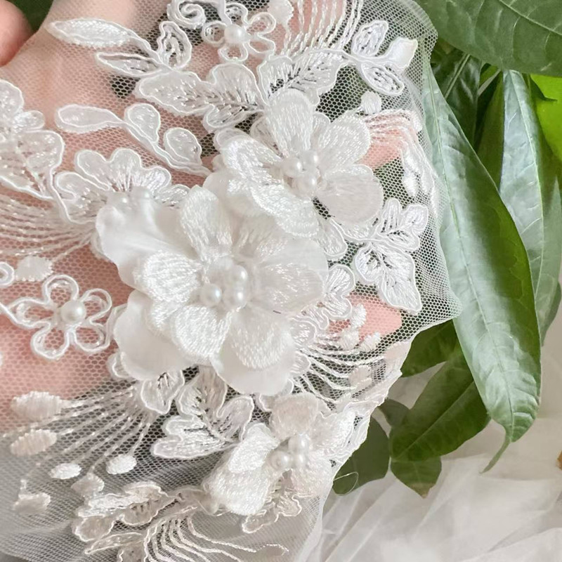 Embroidery Flower Pattern - 2PCS=1쌍, 로프 자수 진주 레이스 3D