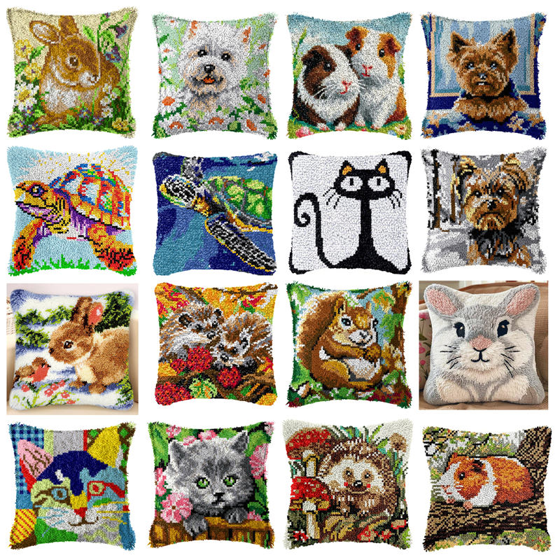 Printed Embroidery Kit - DIY 토끼 고양이 래치 후크 깔개