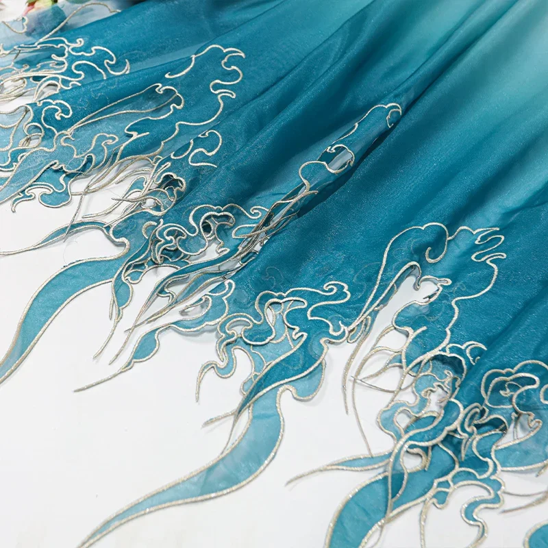 Embroidery Designer - 중국 스타일 자수 연잎 그라데이션 원단