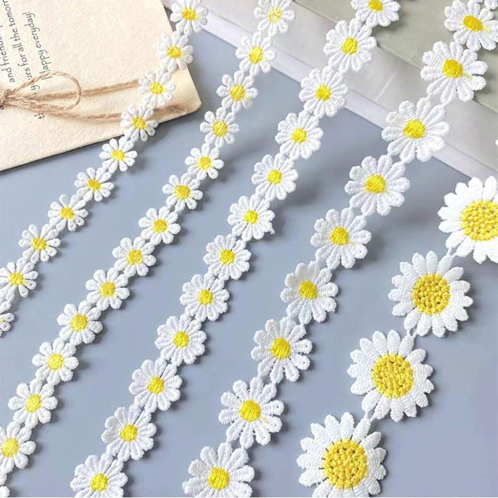 Embroidery Daisy Flower - 아름다운 흰색 자수 데이지 레이스 원단,