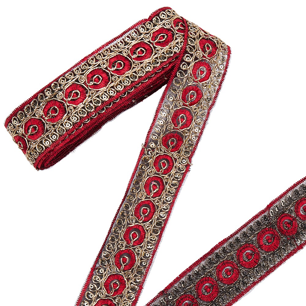 Embroidery Red - 10야드 1.77인치 레드 자수 리본 메탈릭