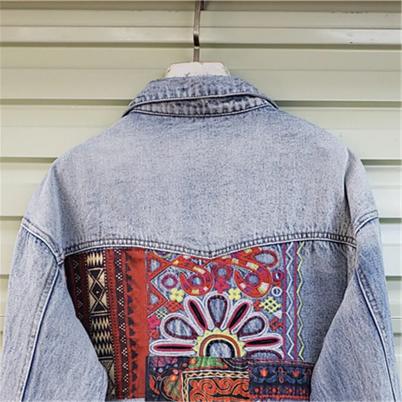 Embroidery Jacket Jeans - 보헤미아 자수 스플 라이스 빅 포켓