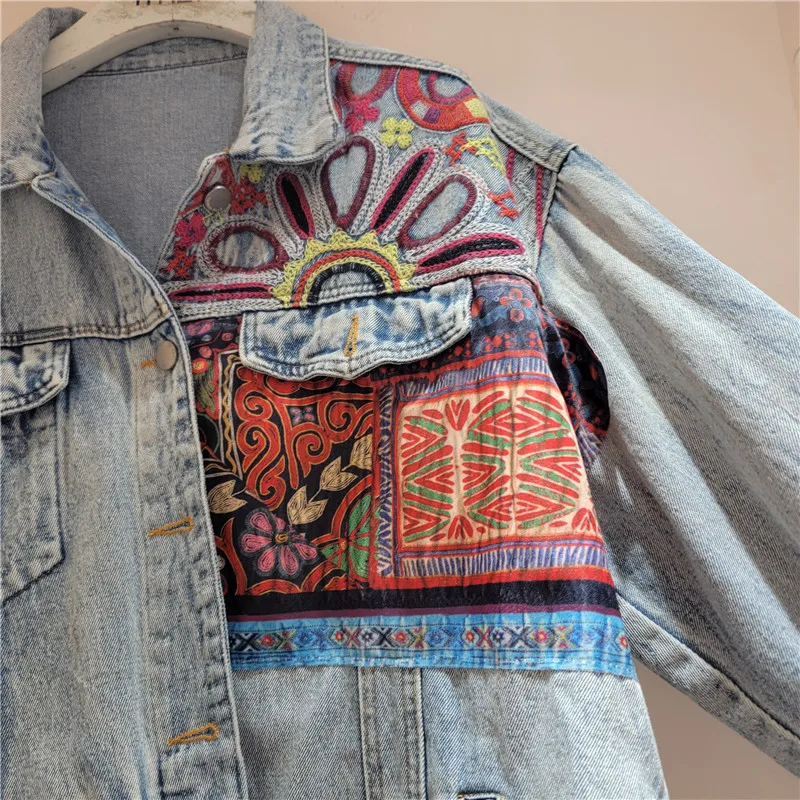 Embroidery Jacket Jeans - 빈티지 블루 자수 스플 라이스 데님