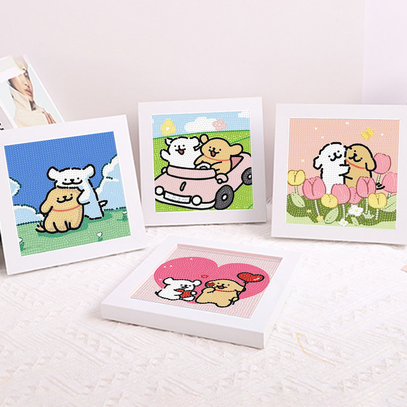 Embroidery Gift Ideas - 만화 라인 강아지 크리스탈 다이아몬드 프레임