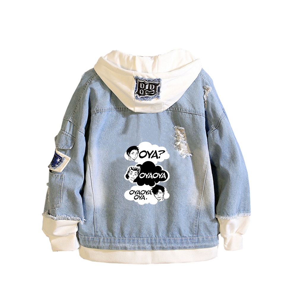Embroidery Jacket Jeans - Haikuu Karasuno VBC 프린트 여성 청바지