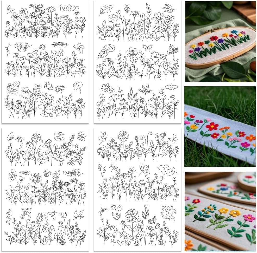 Embroidery Flower Pattern - 수용성 자수 패턴 안정제, 사전 인쇄된