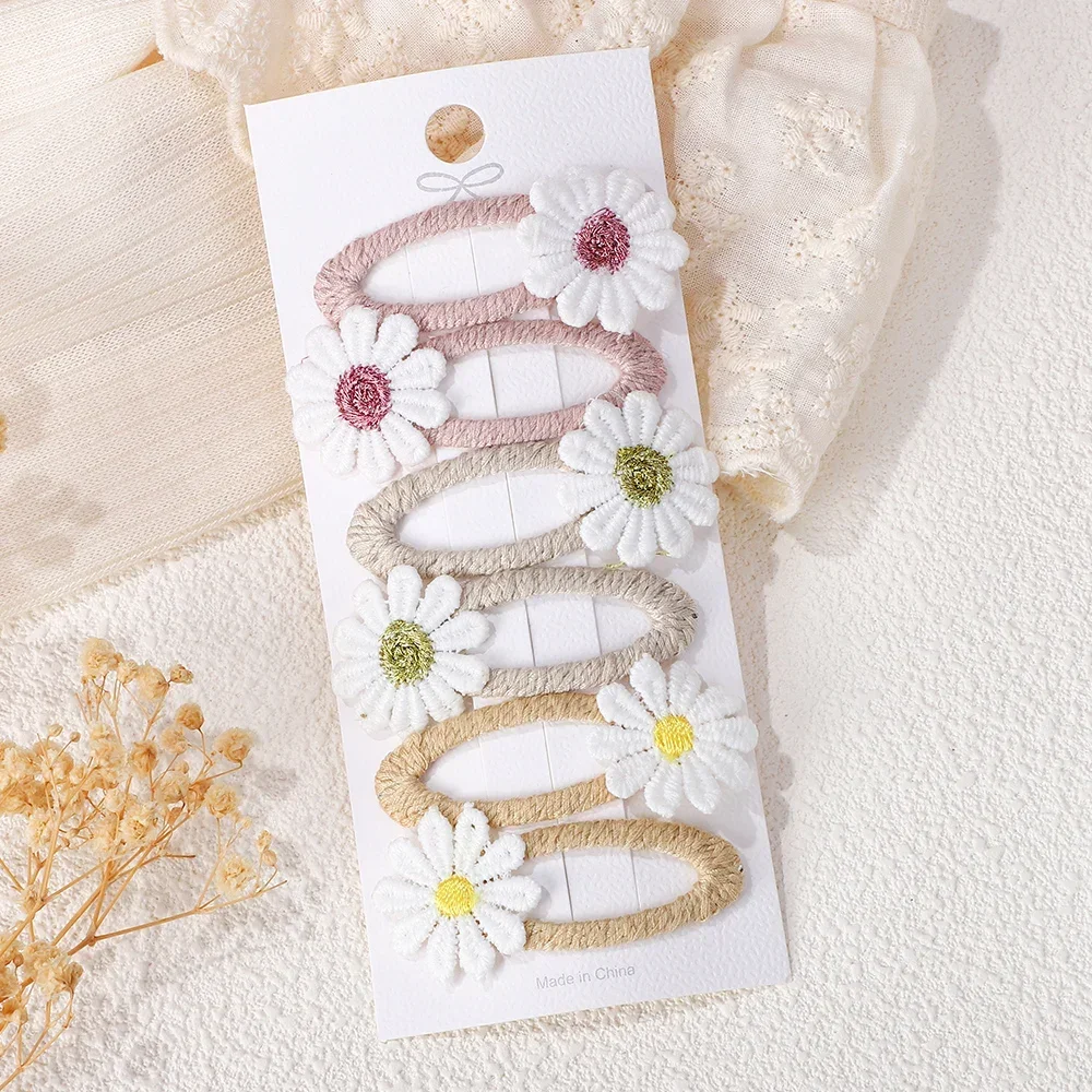 Embroidery Daisy Flower - 6PCS 귀여운 데이지 꽃 헤어 클립