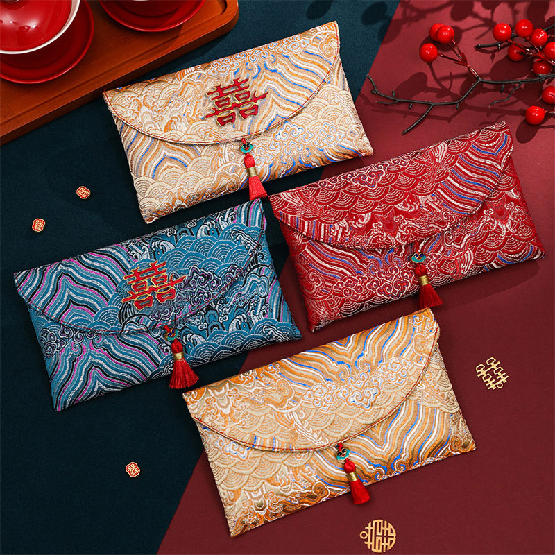 2개 세트 브로케이드 자수 원단 웨딩 레드 엔벨로프 머 - Embroidery Red 리뷰 및 가격