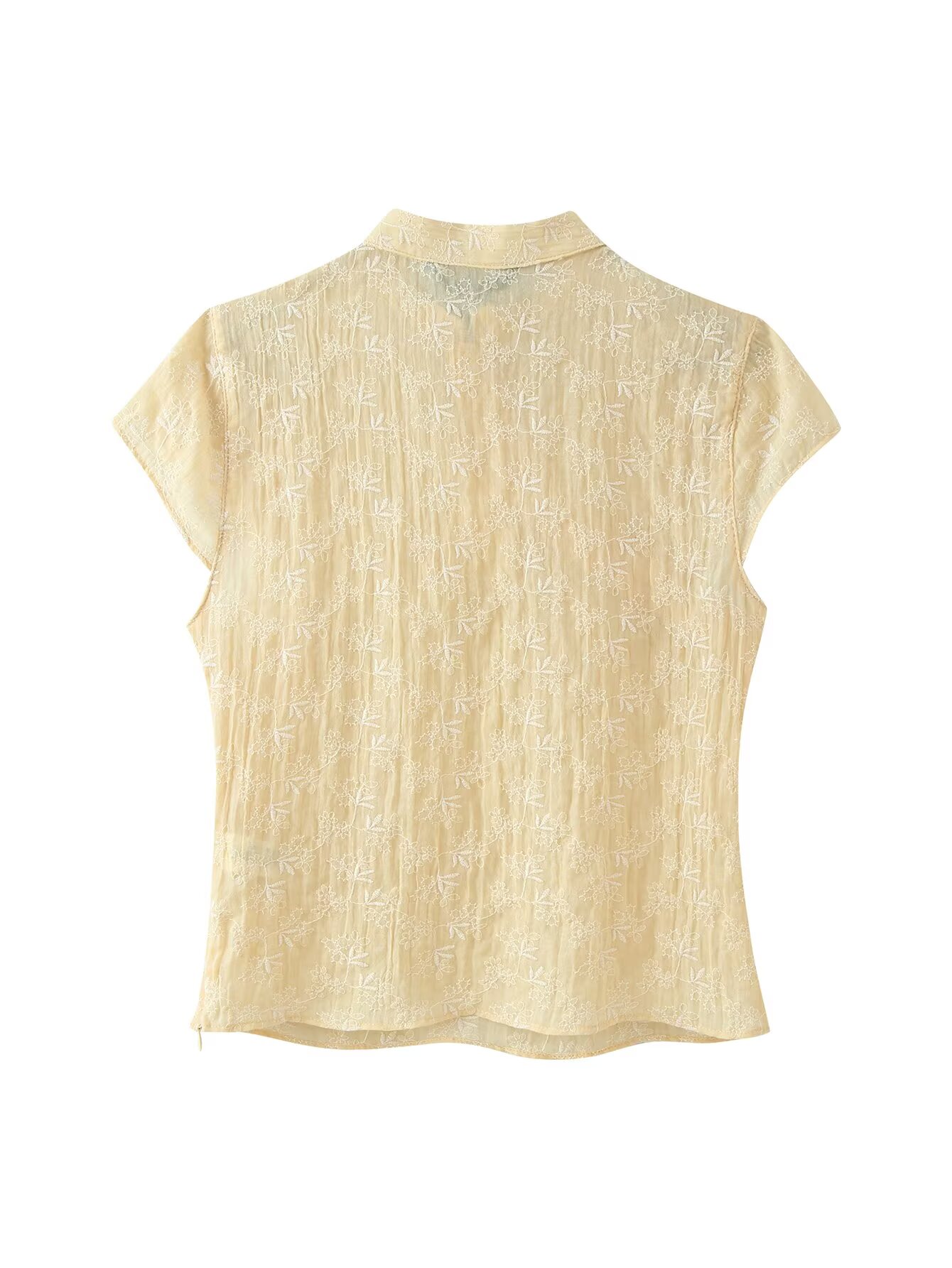 여성 노란색 꽃 자수 치파오 블라우스 만다린 칼라 반팔 - Embroidery Yellow 리뷰 및 가격