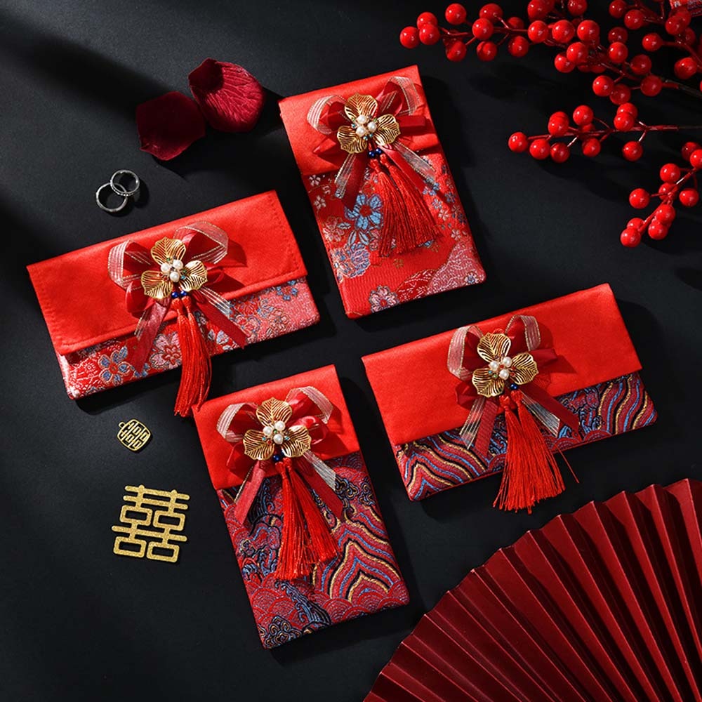 새해 축복의말이 새겨진 빨간 봉투, 설날 브로케이드 천 - Embroidery Red 리뷰 및 가격