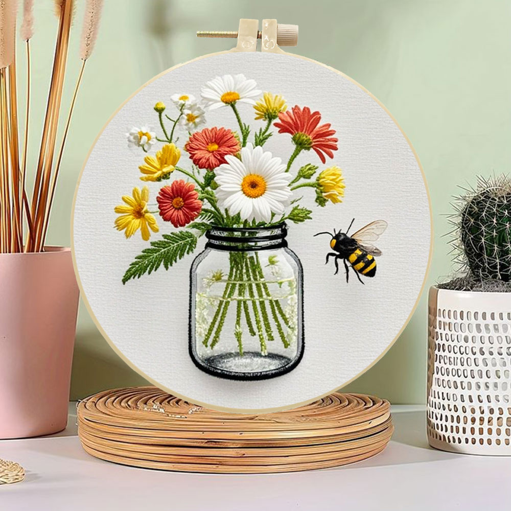 1개 DIY 자수 키트 데이지 꽃 후프 바느질 세트 바 - Embroidery Daisy Flower 리뷰 및 가격