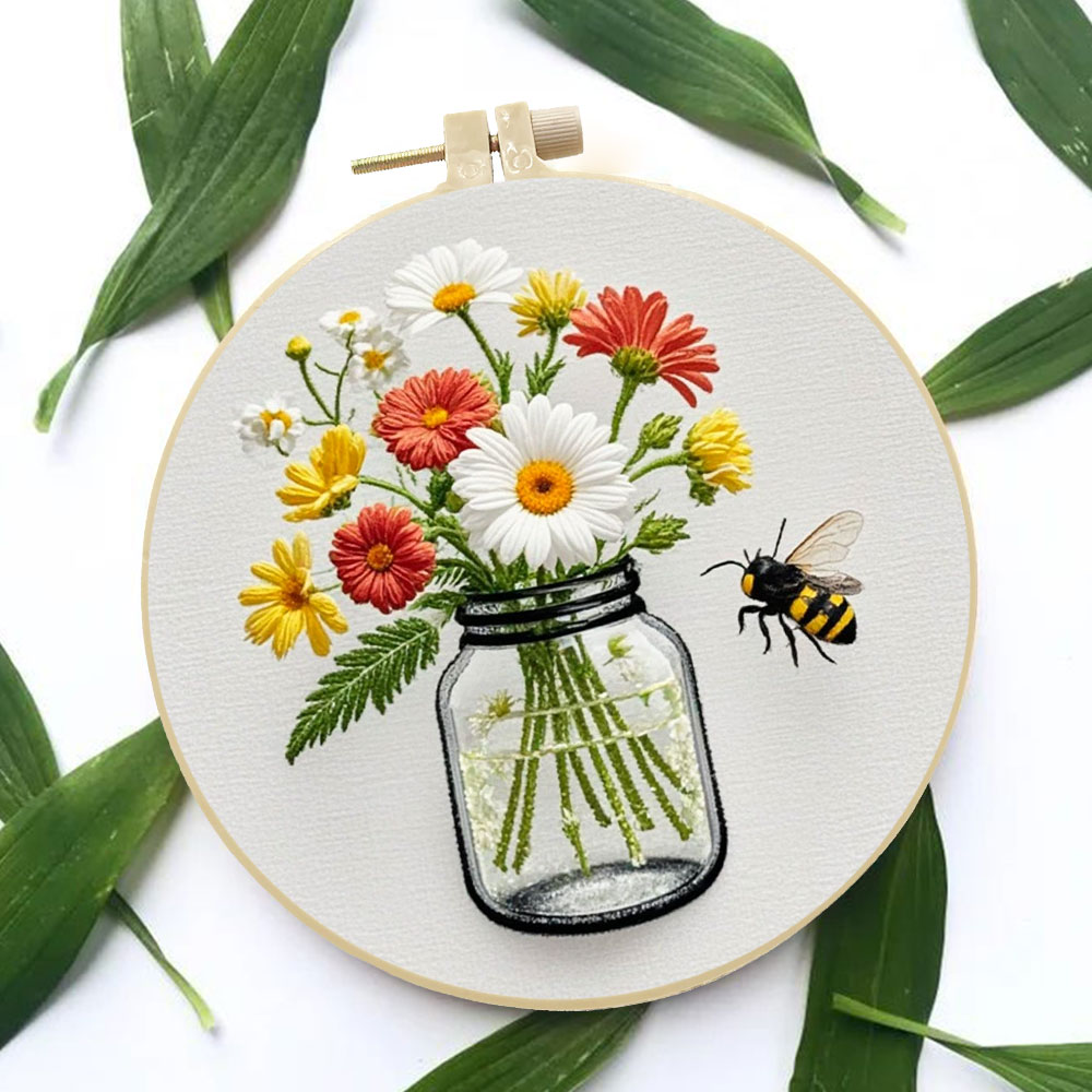 1개 DIY 자수 키트 데이지 꽃 후프 바느질 세트 바 - Embroidery Daisy Flower 리뷰 및 가격