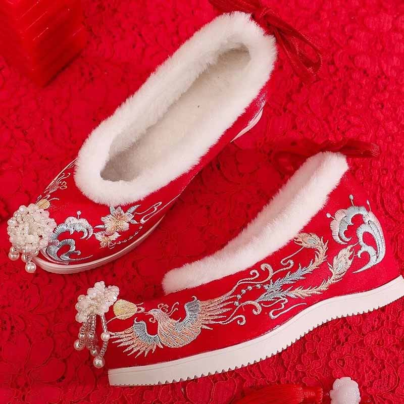 겨울 한푸 신발 여성용 중국 전통 자수 신발 대형 사이 - Embroidery Red 리뷰 및 가격