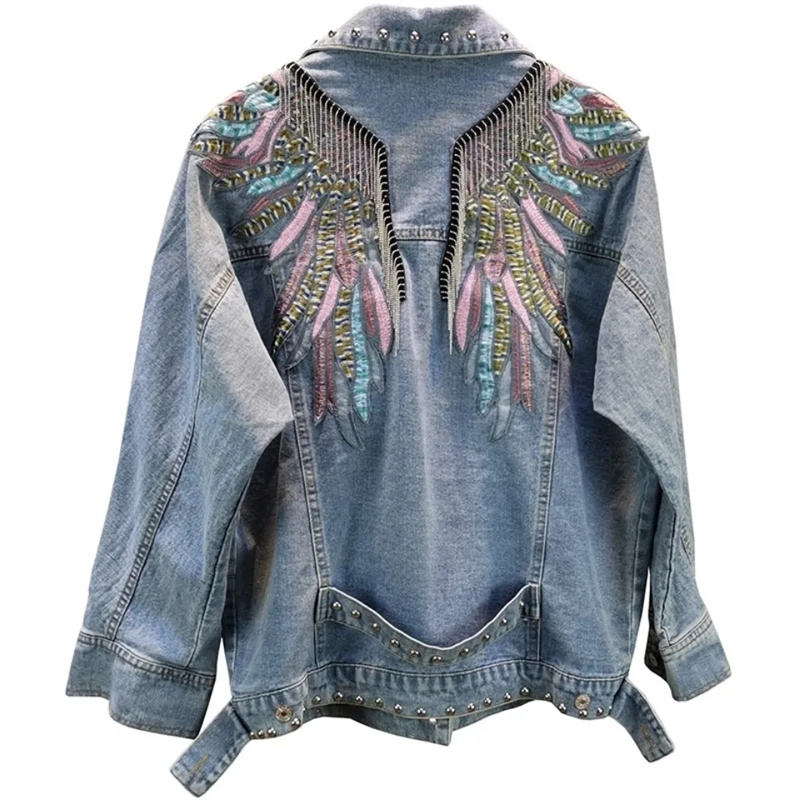 여성용 리벳 데님 재킷, 긴팔 재킷, 청바지 코트, 비 - Embroidery Jacket Jeans 리뷰 및 가격