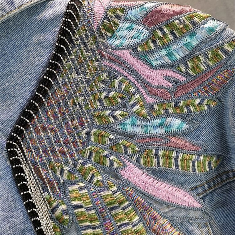 여성용 리벳 데님 재킷, 긴팔 재킷, 청바지 코트, 비 - Embroidery Jacket Jeans 리뷰 및 가격