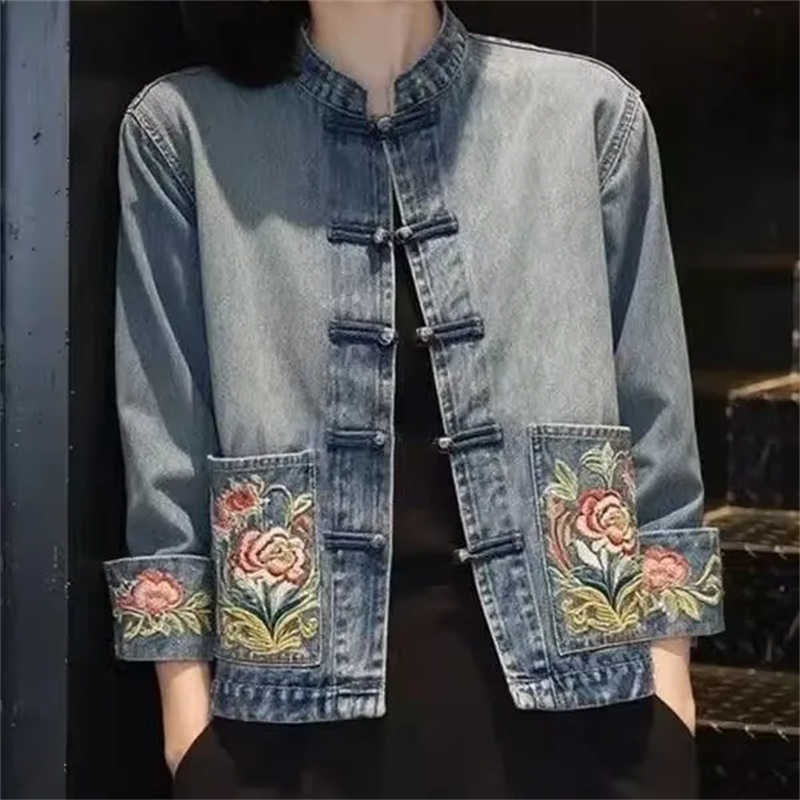 봄 가을 아름다운 자수 카우보이 코트 여성 데님 재킷  - Embroidery Jacket Jeans 리뷰 및 가격