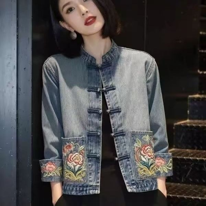 봄 가을 아름다운 자수 카우보이 코트 여성 데님 재킷  - Embroidery Jacket Jeans 리뷰 및 가격