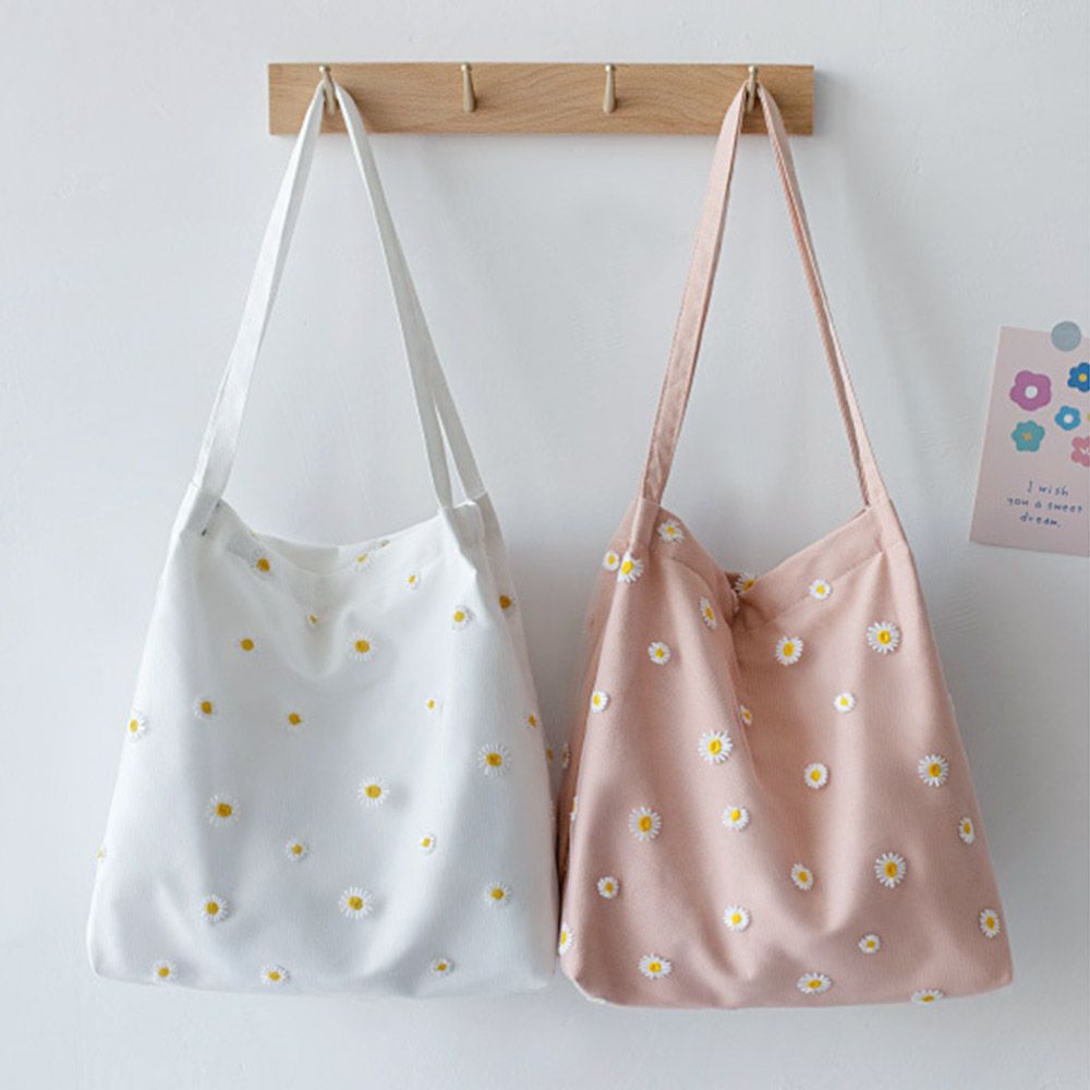 여성 캔버스 가방 소녀 쇼핑 핸드백 캐주얼 자수 데이지 - Embroidery Daisy Flower 리뷰 및 가격