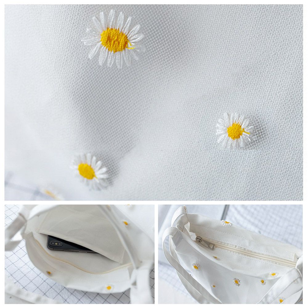 여성 캔버스 가방 소녀 쇼핑 핸드백 캐주얼 자수 데이지 - Embroidery Daisy Flower 리뷰 및 가격