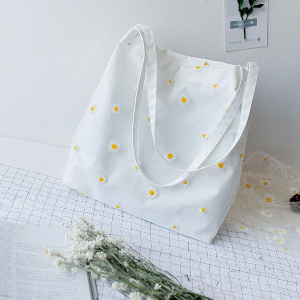 여성 캔버스 가방 소녀 쇼핑 핸드백 캐주얼 자수 데이지 - Embroidery Daisy Flower 리뷰 및 가격