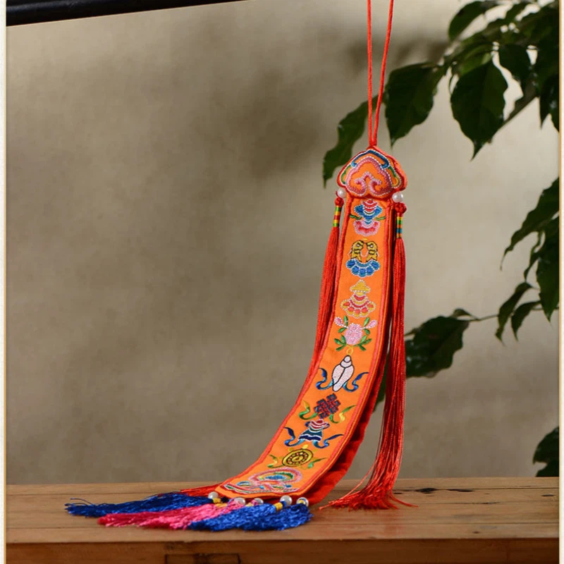 티베트 리본 깃발 네팔 수제 8개의 길조 부적 탬버린  - Embroidery Red 리뷰 및 가격