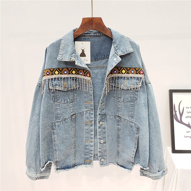 자수 술 데님 자켓 코트 여성 Chaquetas Muj - Embroidery Jacket Jeans 리뷰 및 가격