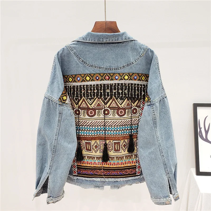 자수 술 데님 자켓 코트 여성 Chaquetas Muj - Embroidery Jacket Jeans 리뷰 및 가격