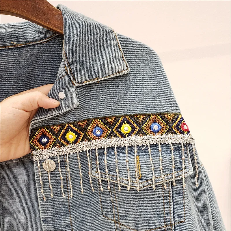 자수 술 데님 자켓 코트 여성 Chaquetas Muj - Embroidery Jacket Jeans 리뷰 및 가격