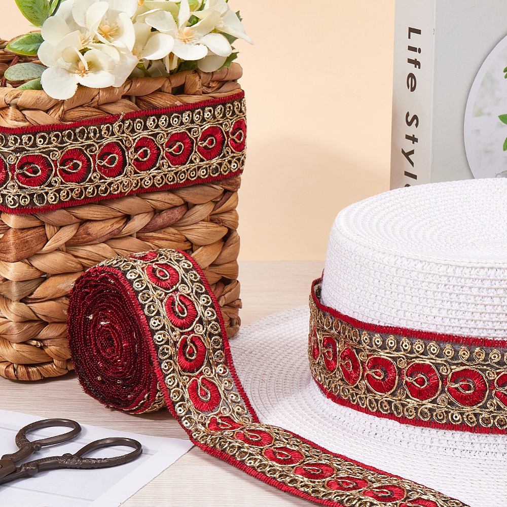 10야드 1.77인치 레드 자수 리본 메탈릭 글리터 스 - Embroidery Red 리뷰 및 가격