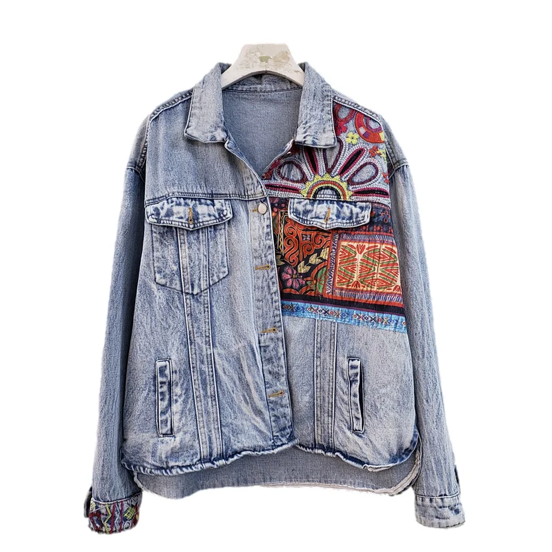 보헤미아 자수 스플 라이스 빅 포켓 데님 자켓 여성 루 - Embroidery Jacket Jeans 리뷰 및 가격