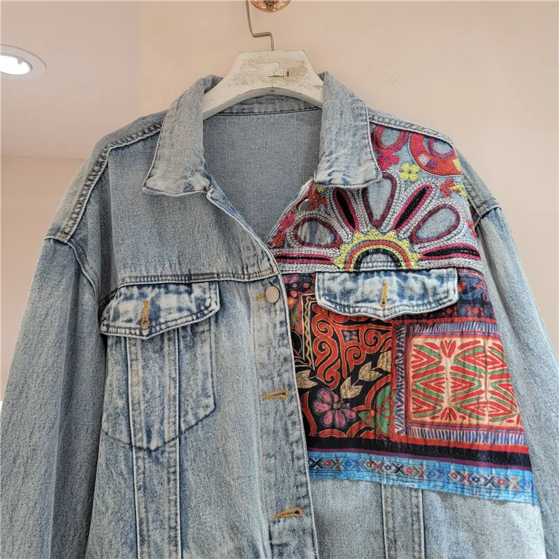 빈티지 블루 자수 스플 라이스 데님 자켓 여성 느슨한  - Embroidery Jacket Jeans 리뷰 및 가격