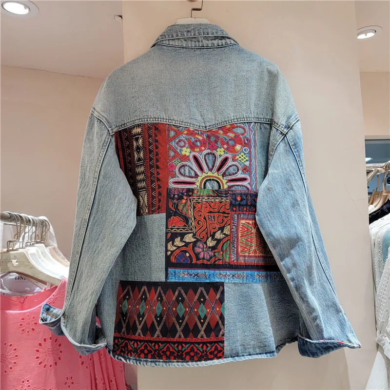 빈티지 블루 자수 스플 라이스 데님 자켓 여성 느슨한  - Embroidery Jacket Jeans 리뷰 및 가격