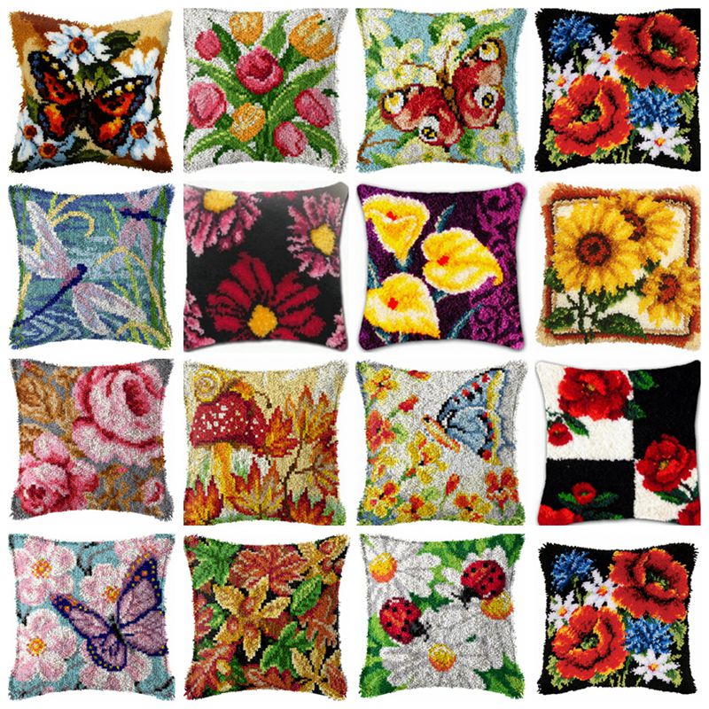 꽃 식물 래치 후크 키트, 매듭 베개 패키지, 만화 자 - Printed Embroidery Kit 리뷰 및 가격