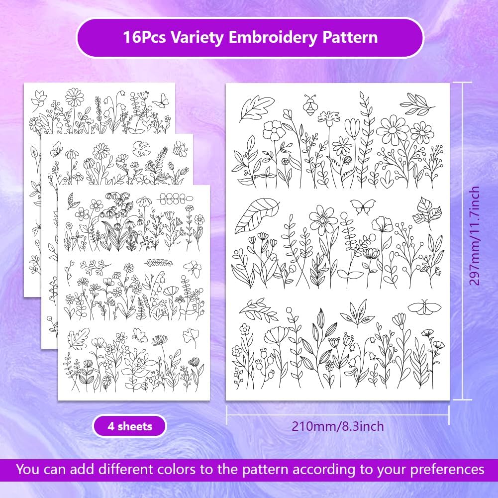 수용성 자수 패턴 안정제, 사전 인쇄된 야생화 꽃나무  - Embroidery Flower Pattern 리뷰 및 가격