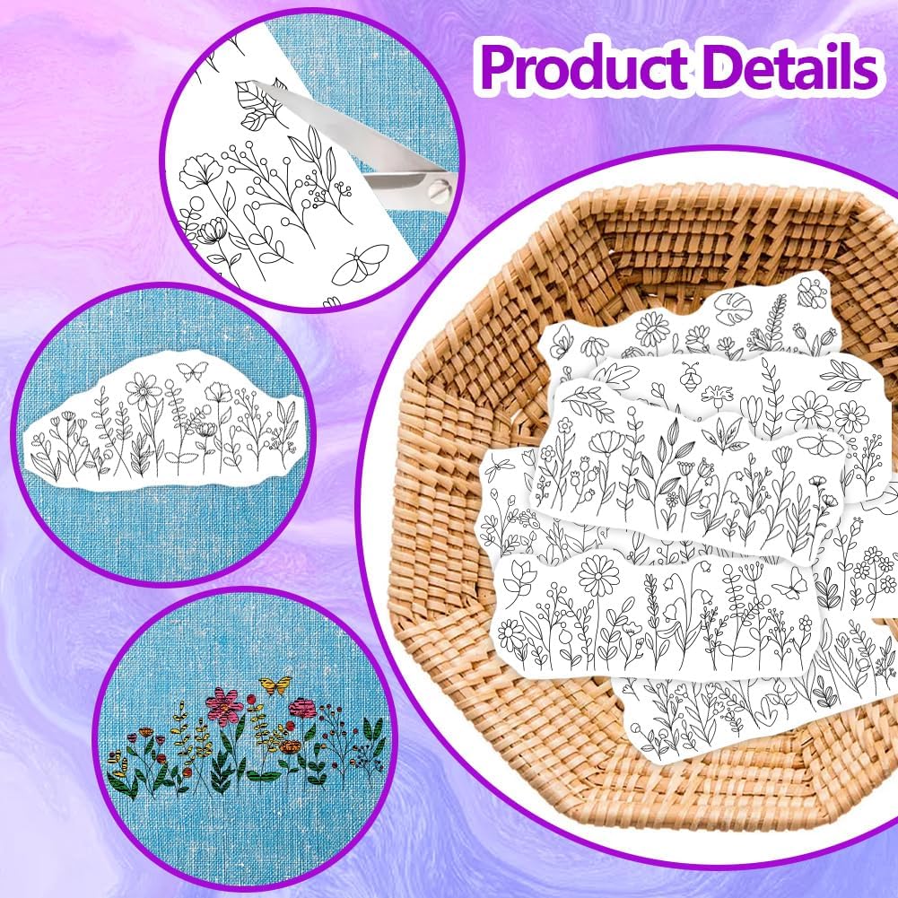 수용성 자수 패턴 안정제, 사전 인쇄된 야생화 꽃나무  - Embroidery Flower Pattern 리뷰 및 가격