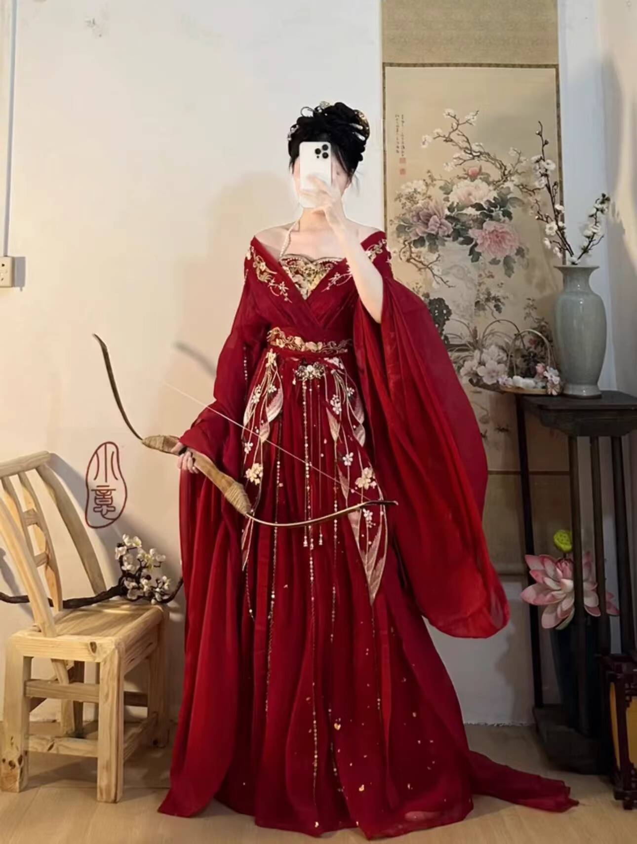 2025 핫 구오펑 꽃의 여신 레드 중공업 자수 트레일 - Embroidery Red 리뷰 및 가격