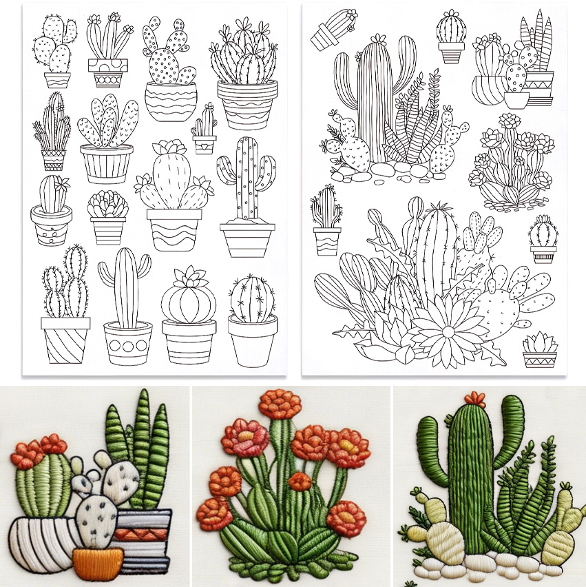 48개 선인장 자수 셀프 접착 키트, 수용성 안정제 자 - Embroidery Flower Pattern 리뷰 및 가격