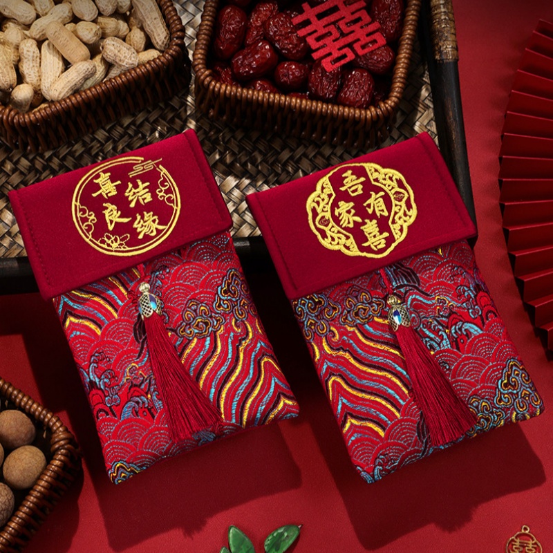 1Pcs 브로케이드 자수 직물 웨딩 레드 봉투 머니 포 - Embroidery Red 리뷰 및 가격