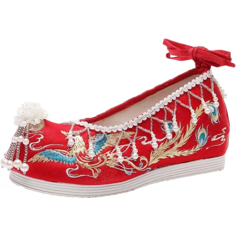 여성용 신상 레드 자수 웨딩 슈즈 민족 스타일 내부 끈 - Embroidery Red 리뷰 및 가격
