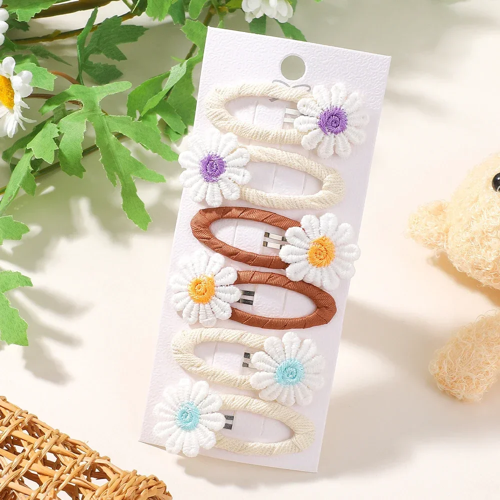 6PCS 귀여운 데이지 꽃 헤어 클립 어린이를위한 앞머 - Embroidery Daisy Flower 리뷰 및 가격