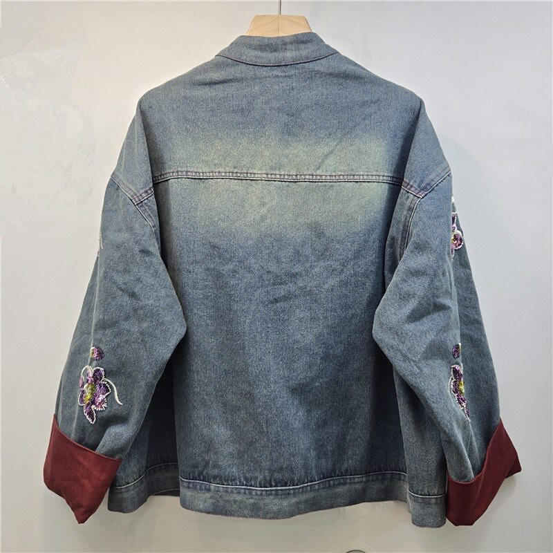 화려한 스팽글 꽃 자수 배색 데님 재킷 블루 블랙 캐주 - Embroidery Jacket Jeans 리뷰 및 가격