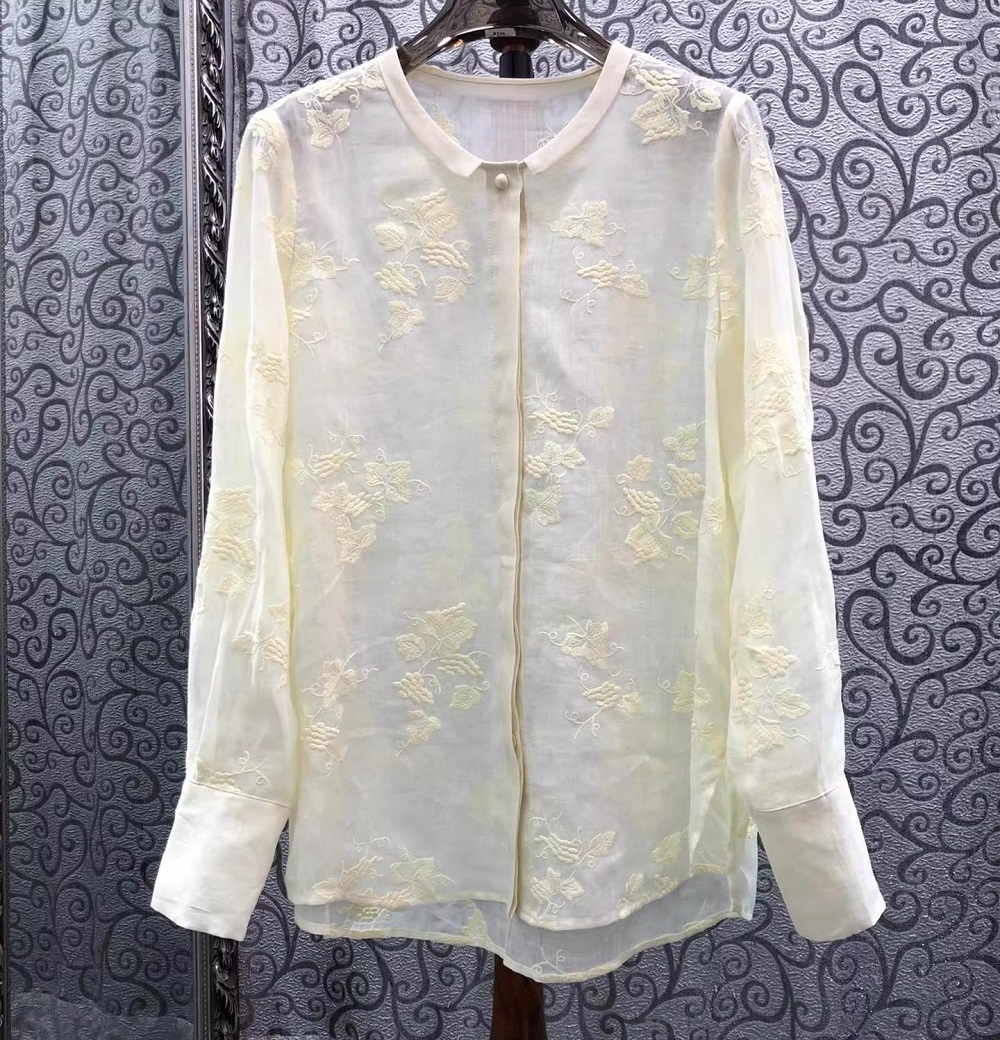 최고급 새 패션 스타일 블라우스 2026 봄 여성용 전 - Embroidery Yellow 리뷰 및 가격