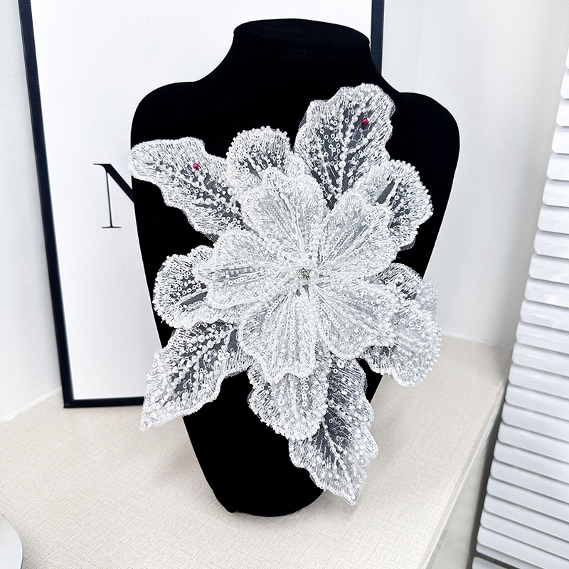 화이트 레이스 스팽글 비즈 꽃 칼라 아플리케 자수 패치 - Embroidery Flower Pattern 리뷰 및 가격