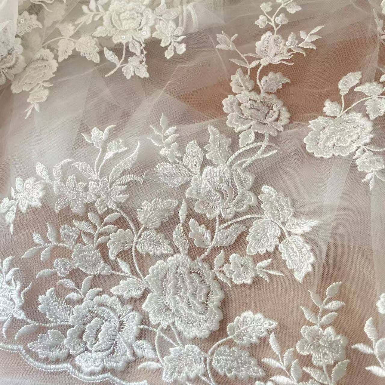 프랑스 자수 레이스 원단, 아름다운 꽃, 로맨틱 웨딩  - Embroidery Flower Pattern 리뷰 및 가격